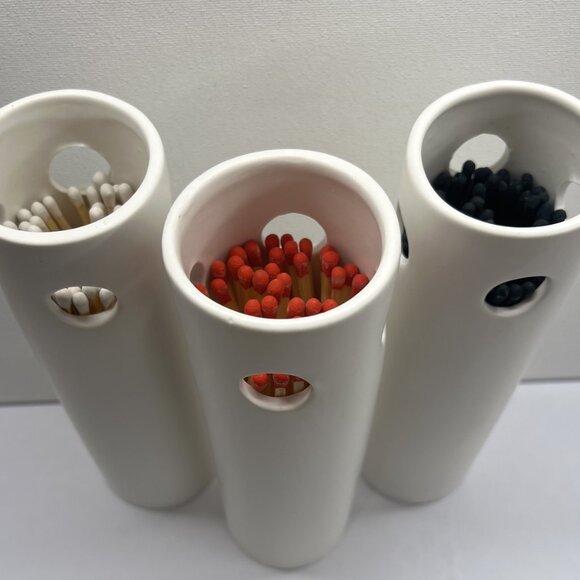 White Ceramic Matchstick Holder with 50 - 7" Matches and Striker Pad - Picture 2 of 11
